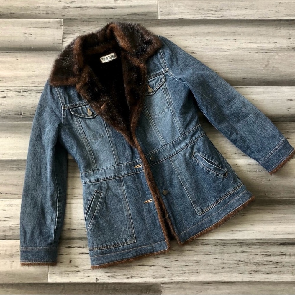 Marvin Richards denim faux fur lined jacket/coat. Y2K vintage